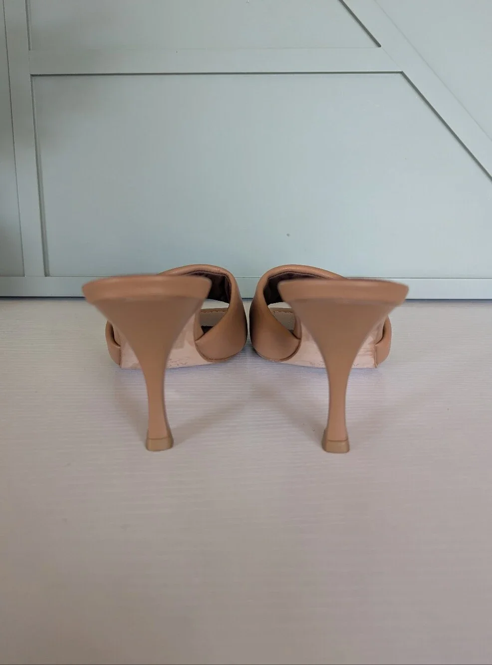 ALOHAS Nude Tan Square-Toe Mule Heels